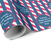 Naam Tekst Rood Blauw Wit 4th of Juli Gestreept Cadeaupapier (Rol Hoek)