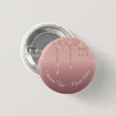 Naam tekst Roos Gold Blush Glitter Drivers Button (Voorkant /achterkant)