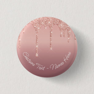 Naam tekst Roos Gold Blush Glitter Drivers Button