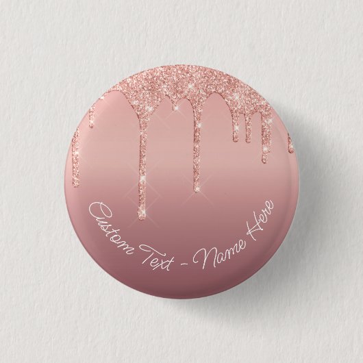 Naam tekst Roos Gold Blush Glitter Drivers Button (Voorkant)