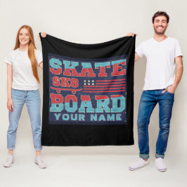 Naam Tekst skateboard SK8 Vlag rood blauw Fleece Deken