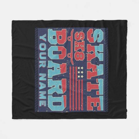 Naam Tekst skateboard SK8 Vlag rood blauw Fleece Deken (Voorkant (Horizontaal))