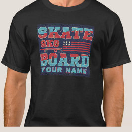 Naam Tekst skateboard SK8 Vlag rood blauw T-shirt