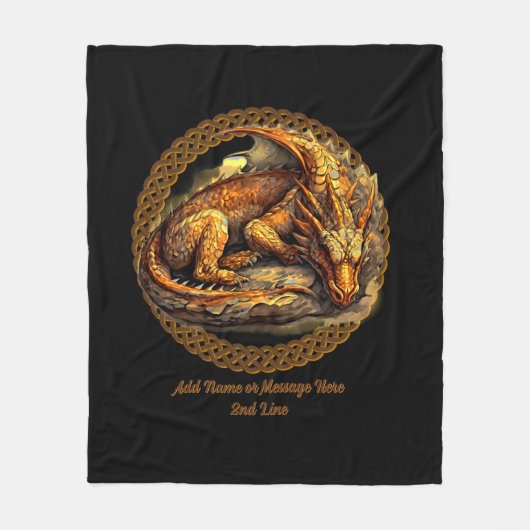 Naam tekst toevoegen, bruine draak rusten fleece deken (Voorkant)