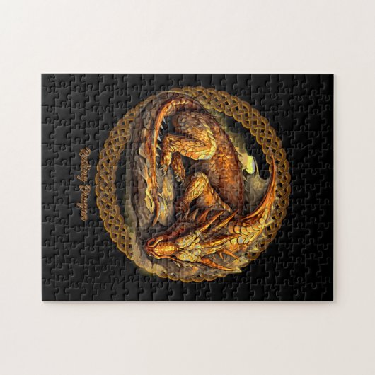 Naam tekst toevoegen, bruine draak rusten legpuzzel (Horizontaal)