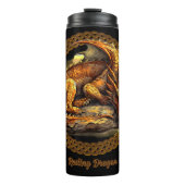 Naam tekst toevoegen, bruine draak rusten thermosbeker (Voorkant)