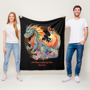 Naam tekst toevoegen, Rainbow Fire Dragon Fleece Deken