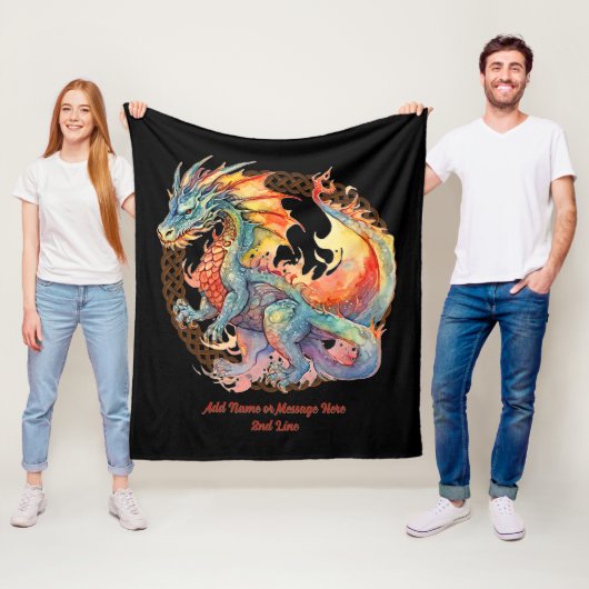 Naam tekst toevoegen, Rainbow Fire Dragon Fleece Deken (In situ)