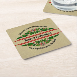 Naam Tekst voor kerstmis bewerken Holly Kartonnen Onderzetters