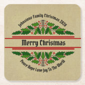 Naam Tekst voor kerstmis bewerken Holly Kartonnen Onderzetters (Voorkant)