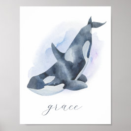 Naam tekst wit blauw aquarel orka orka poster