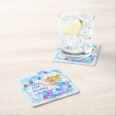 Naam tekstballde Mermaid Blue Mauve Aqua Party toe Kartonnen Onderzetters (Insitu)