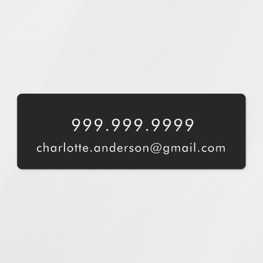 Naam telefoon e-mail zwart wit script labels (Design 2)