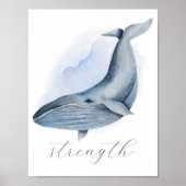 Naam Text Blue Waterverf Baleen Humpback Whale Poster (Voorkant)