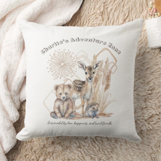 Naam Text Boho Woodland Forest Animal Neutral Kussen (Deken)