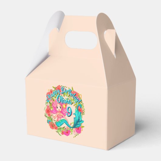 Naam Tijdstip roze zeemeermin blauwe staart Birthd Bedankdoosjes (Voorkant Zijde)