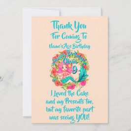 Naam Tijdstip roze zeemeermin blauwe staart Birthd Bedankkaart