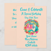 Naam Tijdstip roze zeemeermin blauwe staart Birthd Kaart (Voorkant / Achterkant)