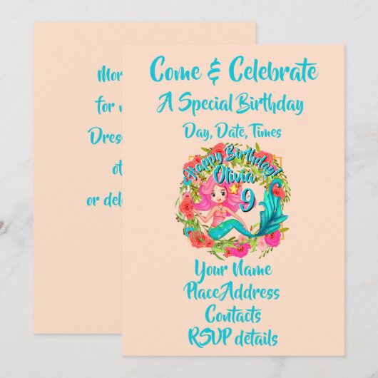 Naam Tijdstip roze zeemeermin blauwe staart Birthd Kaart (Voorkant / Achterkant)