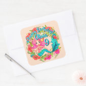 Naam Tijdstip roze zeemeermin blauwe staart Birthd Vierkante Sticker (Envelop)