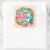 Naam Tijdstip roze zeemeermin blauwe staart Birthd Vierkante Sticker (Tas)