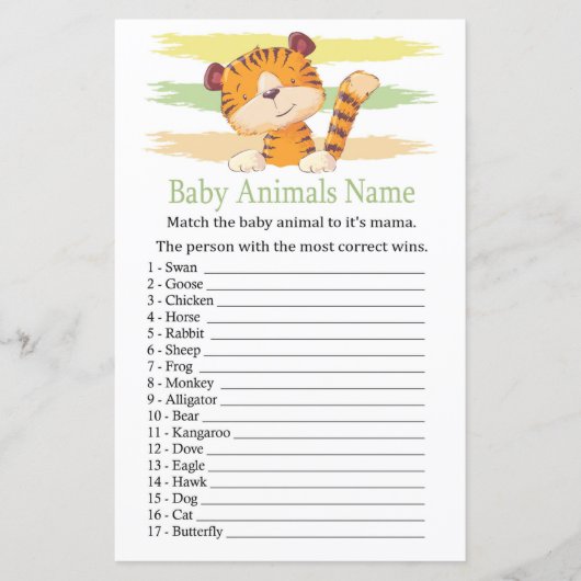 Naam Tijger Baby Animals (Voorkant)