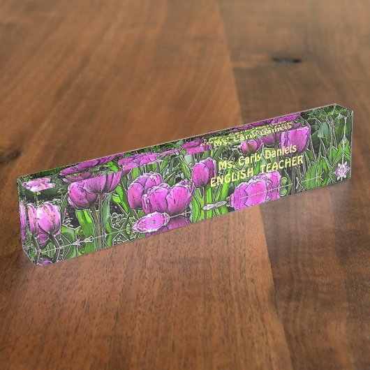 NAAM, TITEL, BEZETTING FLORAL ACRYL NAAMPLAAT NAAMBORDJE (Zijkant)