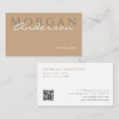 Naam Titel en contactgegevens, QR-code, Tan Grey W Visitekaartje (Voorkant / Achterkant)