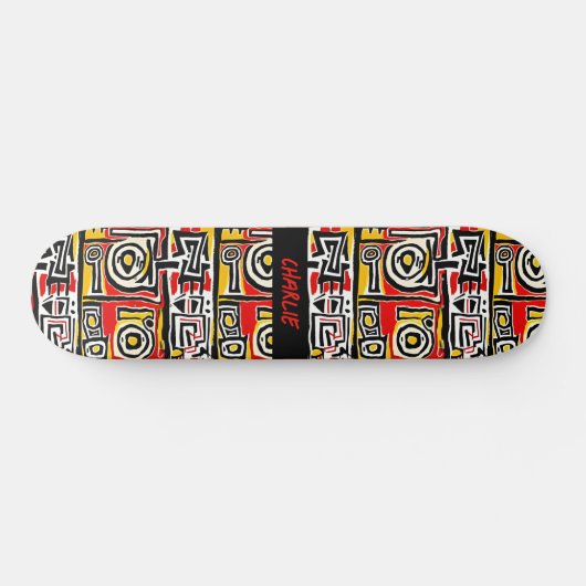 Naam toevoegen: Abstract rood geel zwart Persoonlijk Skateboard (Horizontaal)