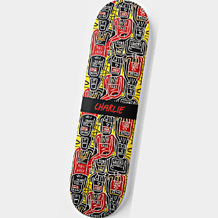 Naam toevoegen, Abstracte rode gele figuren in zwa Persoonlijk Skateboard
