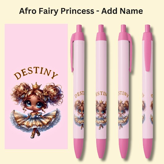 Naam toevoegen, Afro Fairy Princess Dancing on Pin Zwarte Inkt Pen