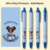 Naam toevoegen, Afro Fairy Princess on Blue Zwarte Inkt Pen