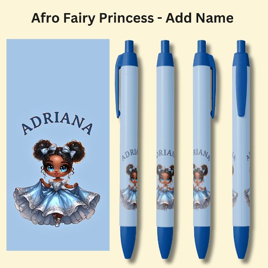 Naam toevoegen, Afro Fairy Princess on Blue Zwarte Inkt Pen
