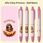 Naam toevoegen, Afro Fairy Princess on Pink Zwarte Inkt Pen