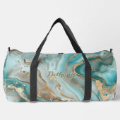 Naam toevoegen Aqua Blue Gold Marbled Plunjezak (Voorkant)