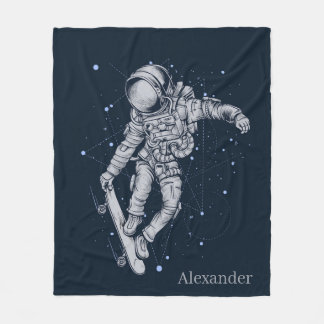 Naam toevoegen Astronaut Skateboarder op Midnight Fleece Deken