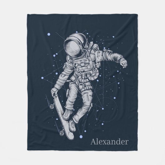 Naam toevoegen Astronaut Skateboarder op Midnight  Fleece Deken (Voorkant)