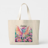 Naam toevoegen - Baby Dragon Wings & Flowers Grote Tote Bag (Achterkant)