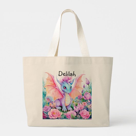 Naam toevoegen - Baby Dragon Wings & Flowers Grote Tote Bag (Achterkant)