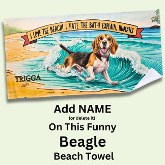 Naam toevoegen, Beagle Dog Running in Waves Strandlaken