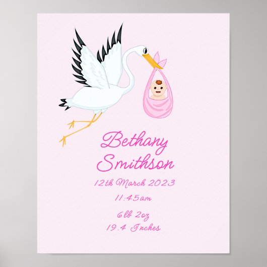 Naam toevoegen - Birth Details winkel Roze Baby ur Poster (Voorkant)