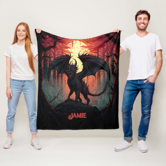 Naam toevoegen Black Dragon in Forest at Sunset Fleece Deken