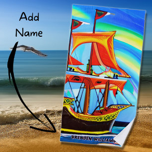 Naam toevoegen: Black Gold Pirate Ship Red Oranje Strandlaken