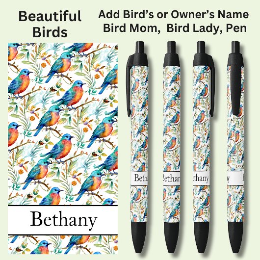 Naam toevoegen, blauw Sinaasappel kleurrijke vogel Zwarte Inkt Pen