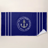 Naam toevoegen, Blauw wit, buisanker & strepen Strandlaken (Voorkant)