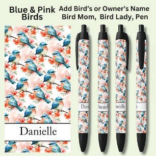Naam toevoegen, Blauwe & Roze Vogels Zwarte Inkt Pen