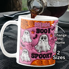 Naam toevoegen BOO! SPOOKY Oranje & Roze, Witte Ge Koffiemok