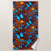 Naam toevoegen: Bright blauwe vlinders op gouden z Strandlaken (Voorkant)