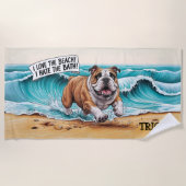 Naam toevoegen, Bulldog Running in Waves Strandlaken (Voorkant)