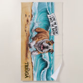 Naam toevoegen, Bulldog Running in Waves Strandlaken (Voorkant)